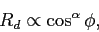 \begin{displaymath}
R_d \propto \cos^\alpha \phi,
\end{displaymath}